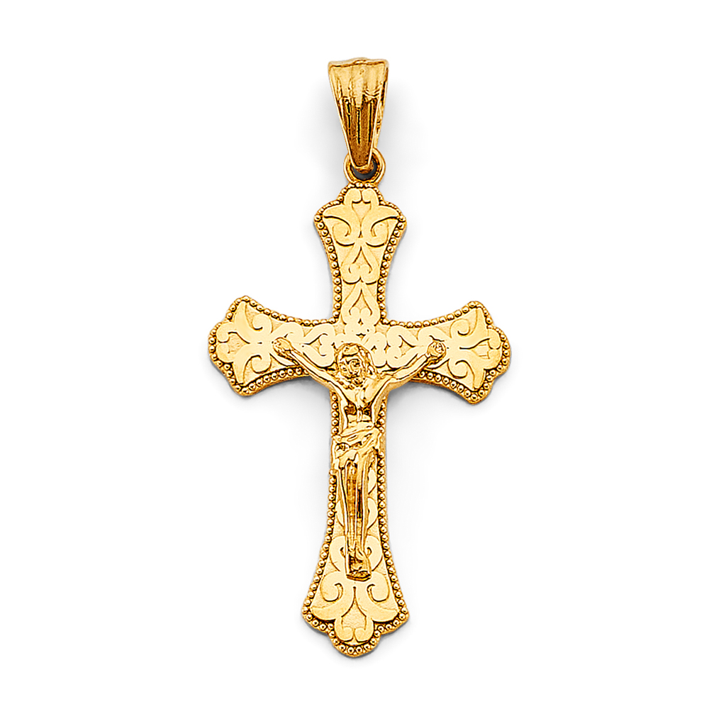 14K Yellow Gold Fancy Crucufix Cross Pendant