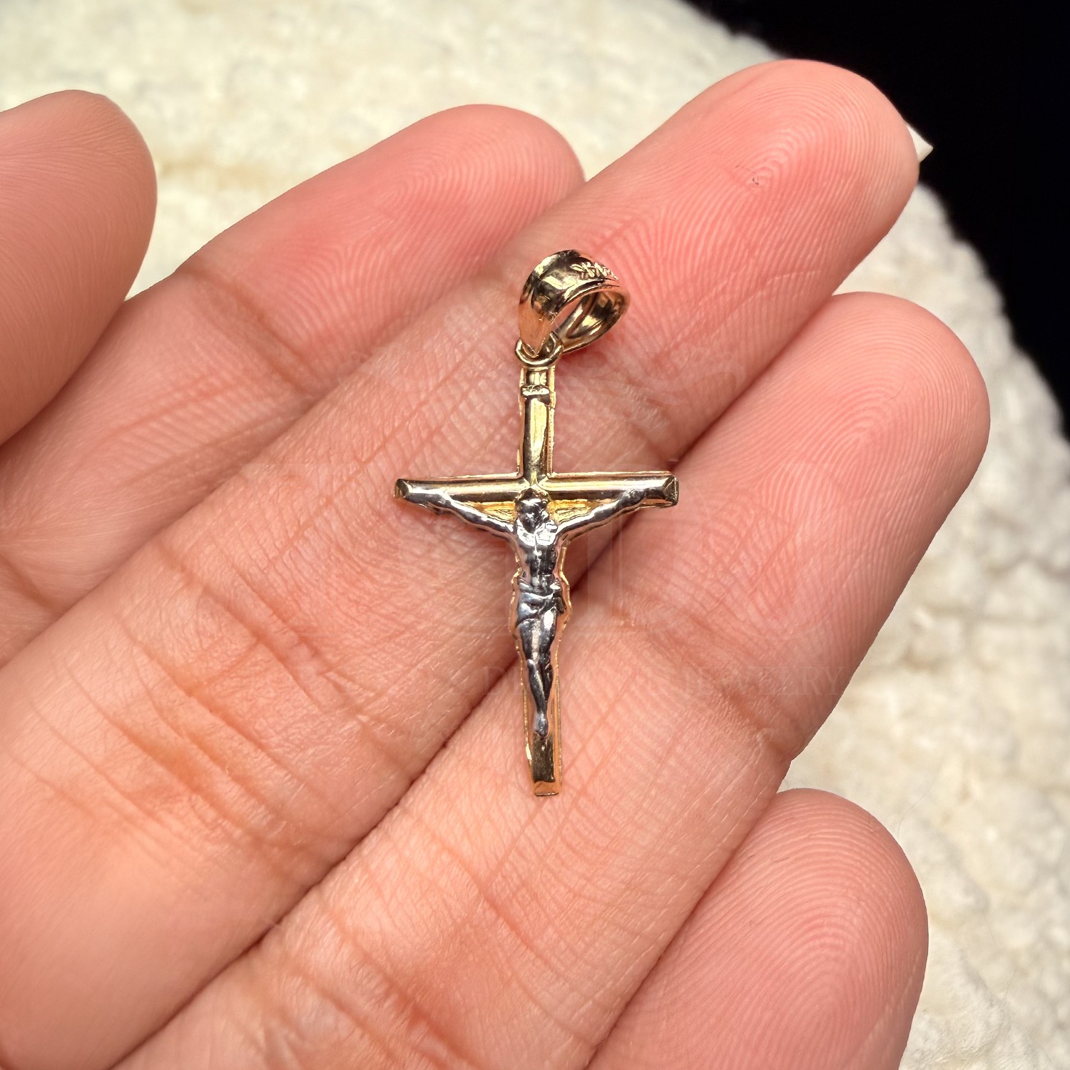 14K Two Tone Gold Crucufix Cross Pendant