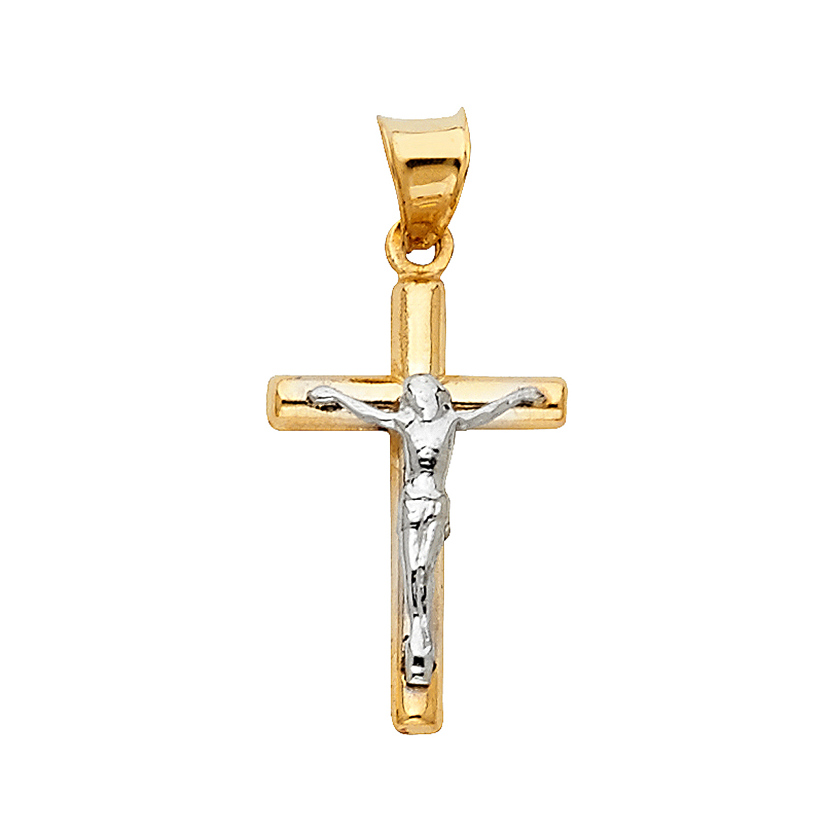 14K Two Tone Yellow and White Gold Crucifix Pendant - Suitable for Men & Women - 20 mm X 12 mm