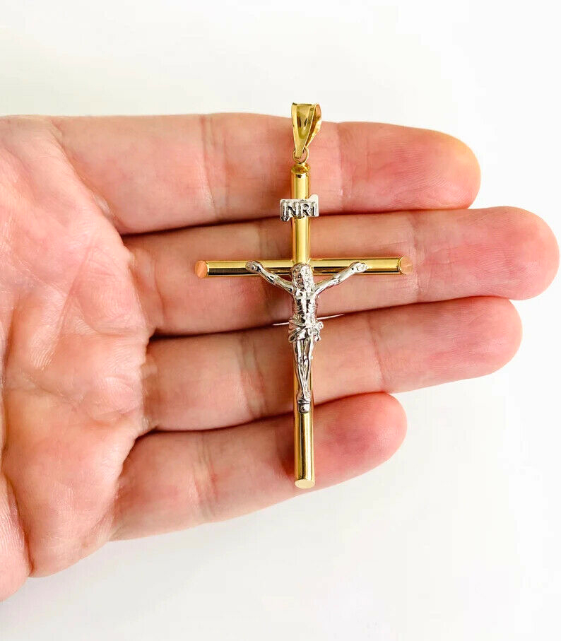 14K Two Tone Gold Crucufix Cross Pendant