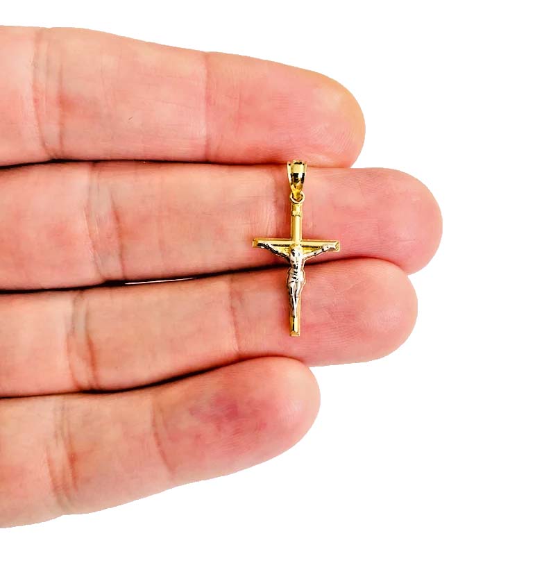 14K Two Tone Gold Crucufix Cross Pendant