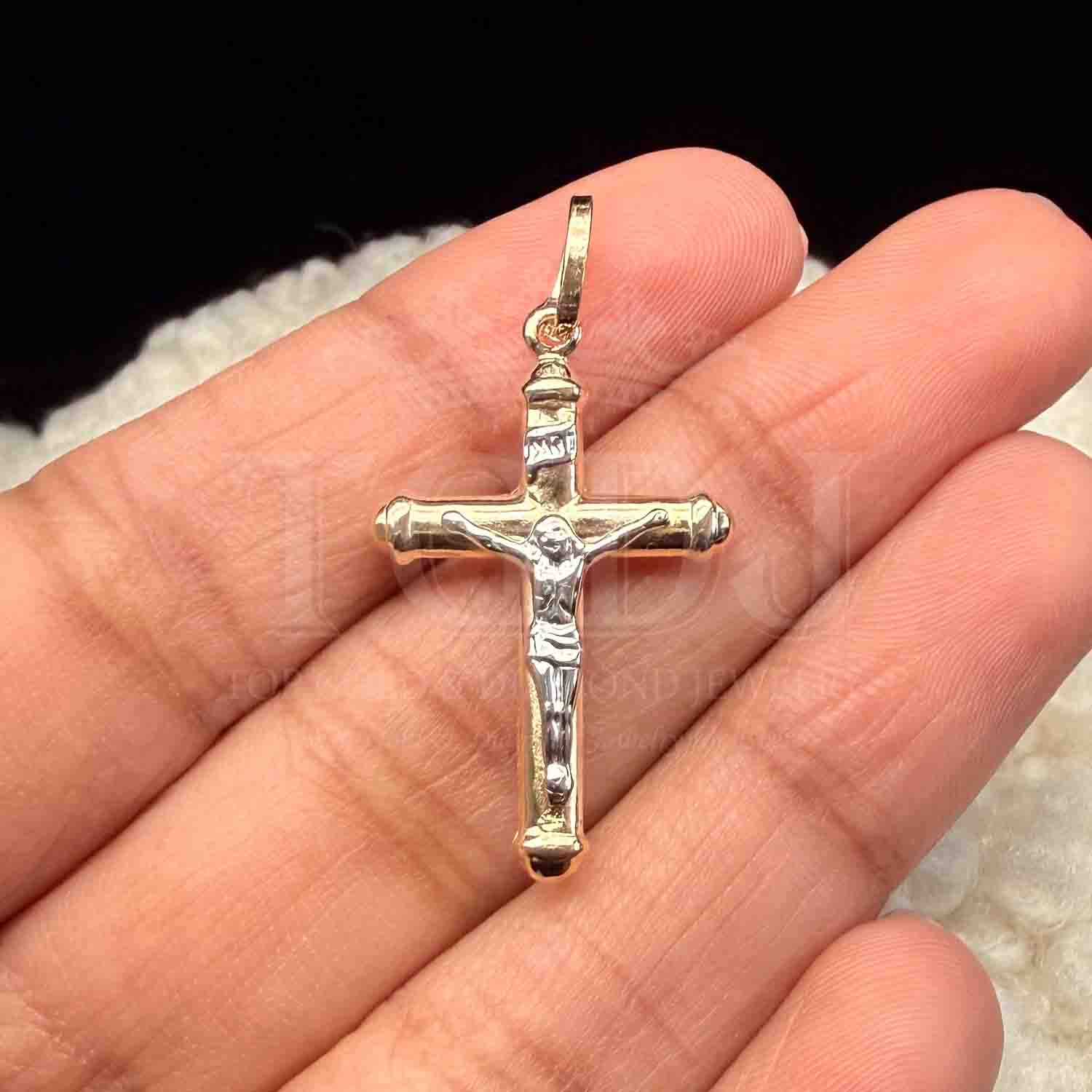 14K Two Tone Gold Hollow Crucufix Cross Pendant