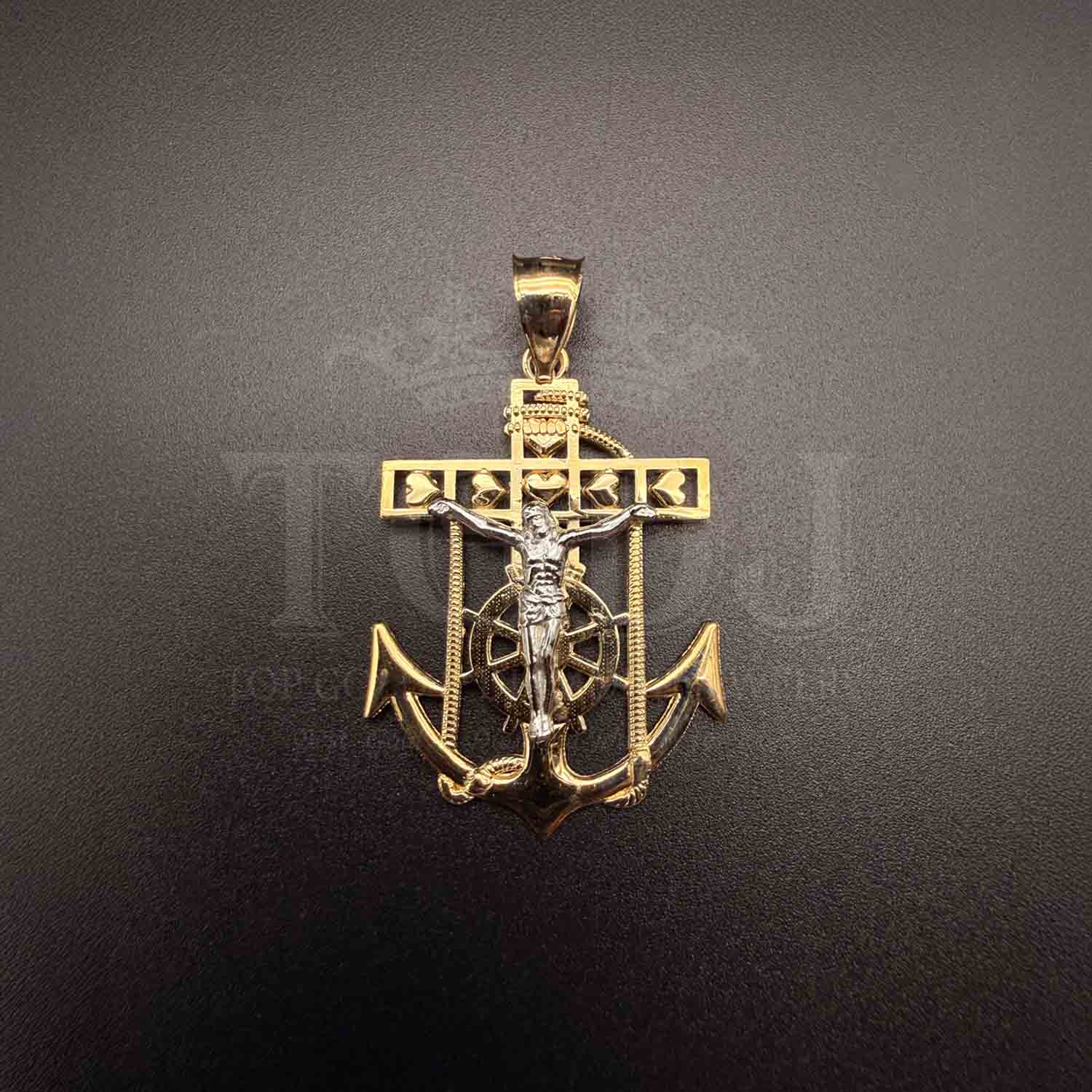 14K Two Tone Gold Mariner Cross Pendant
