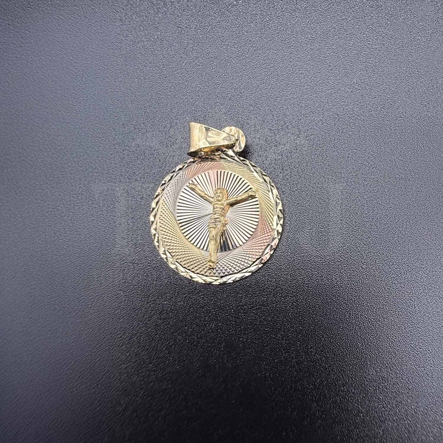 14K Tri Color Gold Religious Stamp Pendant