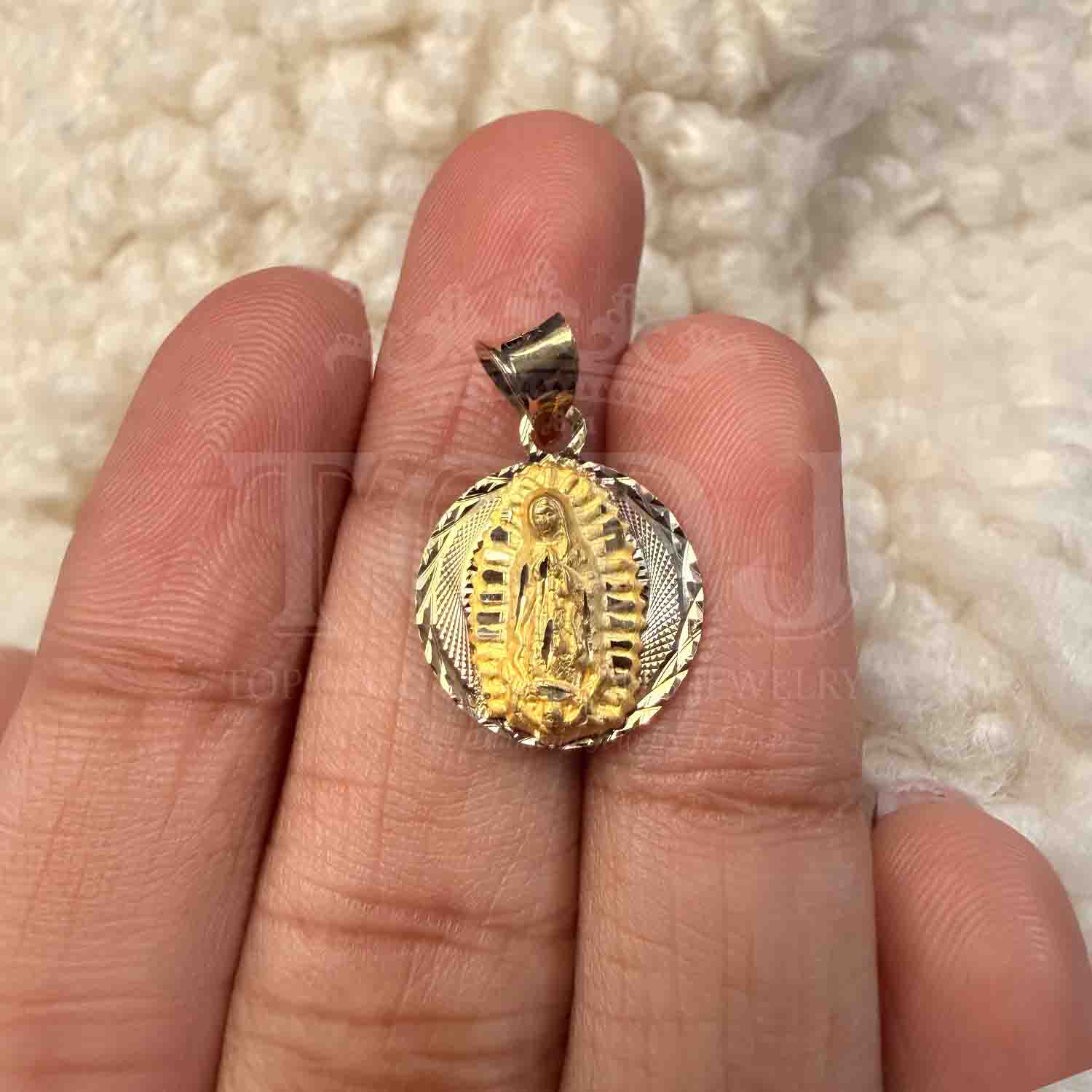 14K Tri Color Gold Religious Stamp Pendant