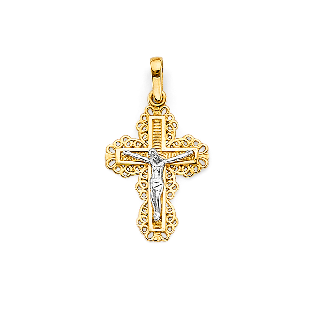 14K Two Tone Gold Crucufix Cross Pendant