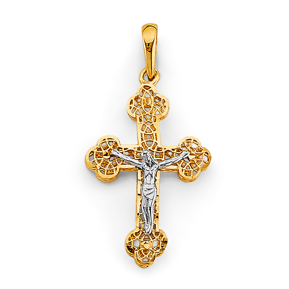 14K Two Tone Gold Crucufix Cross Pendant