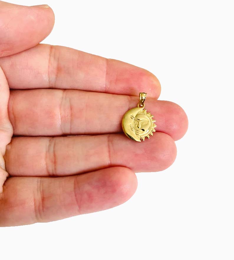 14K Tri Color Gold Moon & Sun Pendant