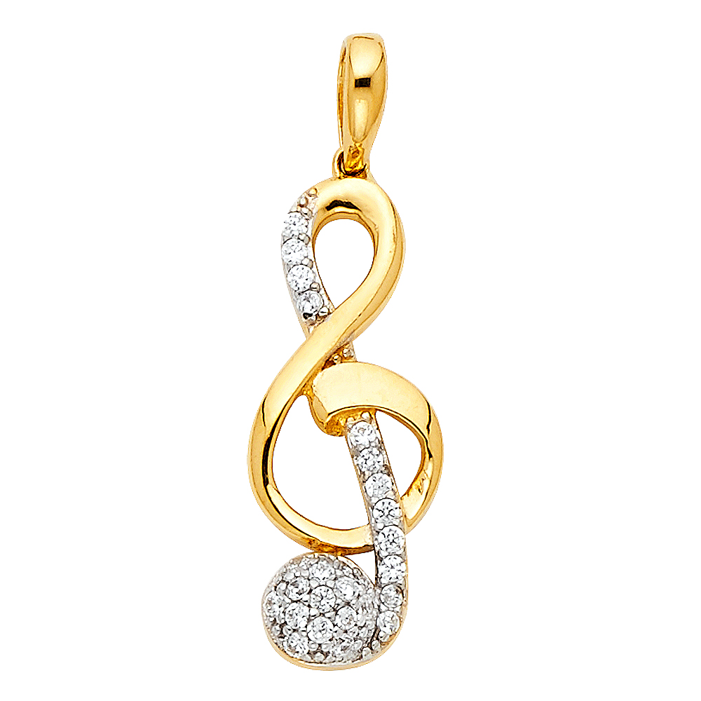 14K Two Tone Gold cubic zirconia The Treble Clef Pendant