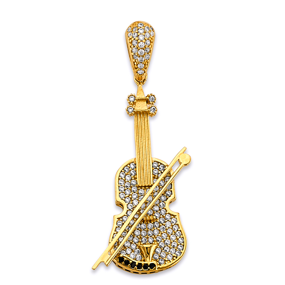 14K Two Tone Gold cubic zirconia Violin Pendant