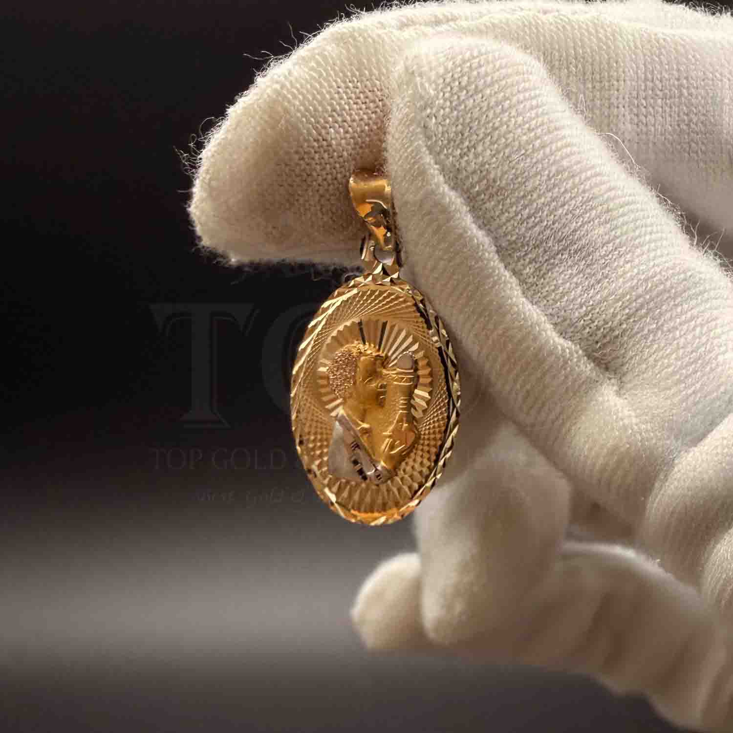 14K Two Tone Gold Religious Stamp Pendant