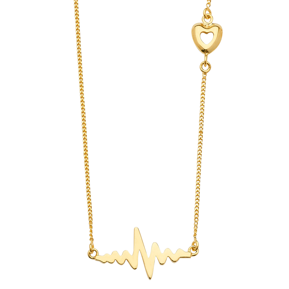 14K Yellow Gold Heartbeat Chain Necklace - 18"