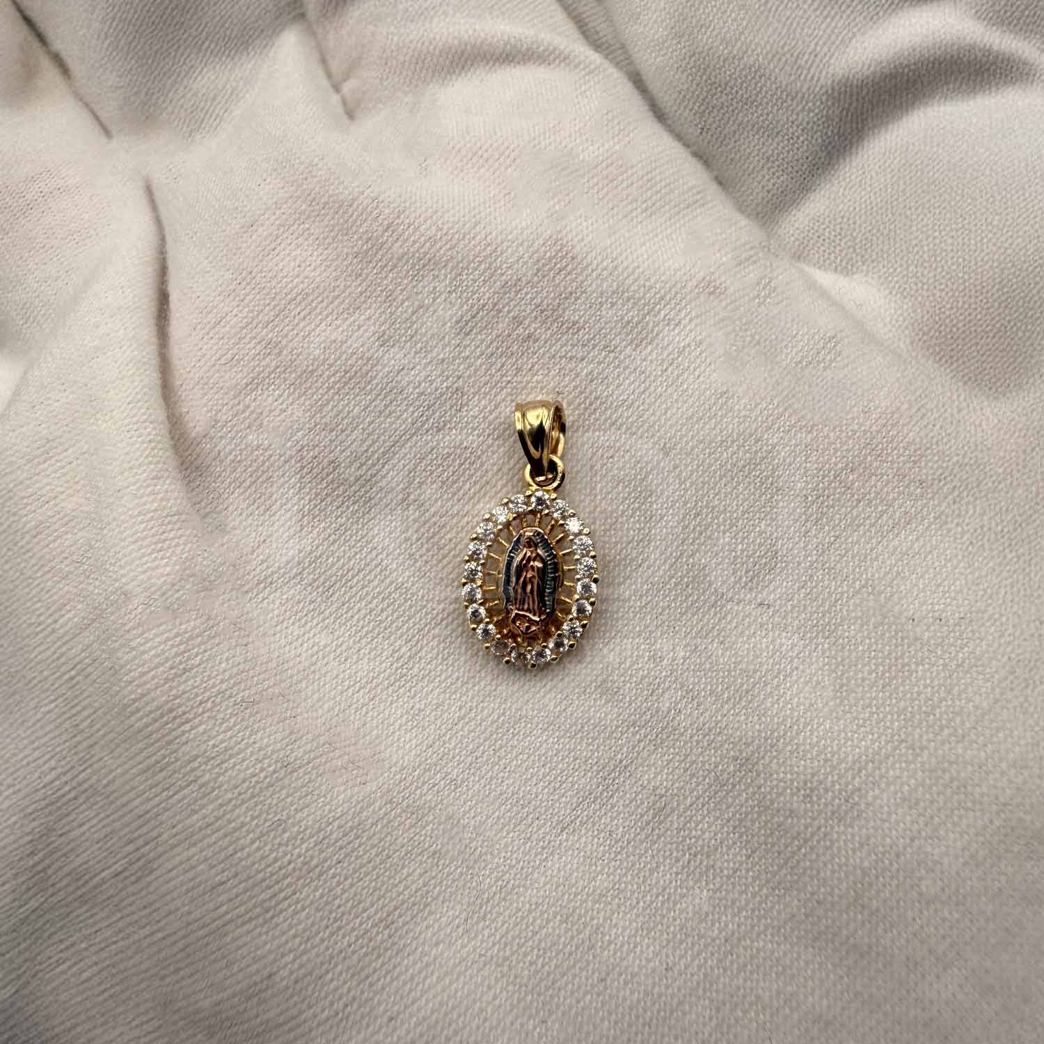 14K Tri Color Gold cubic zirconia Religious Stamp Pendant