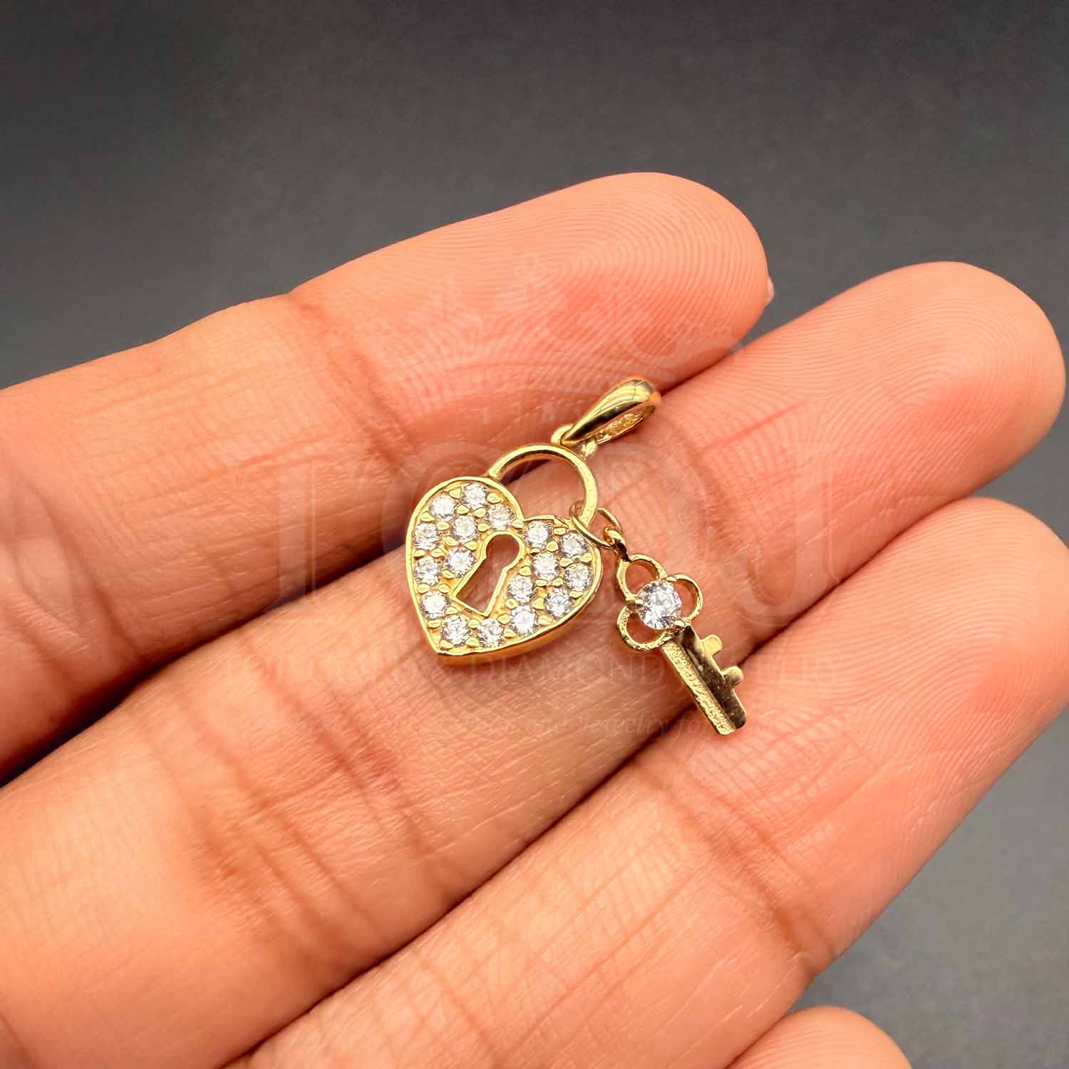 14K cubic zirconia Yellow Gold Lock  Pendant