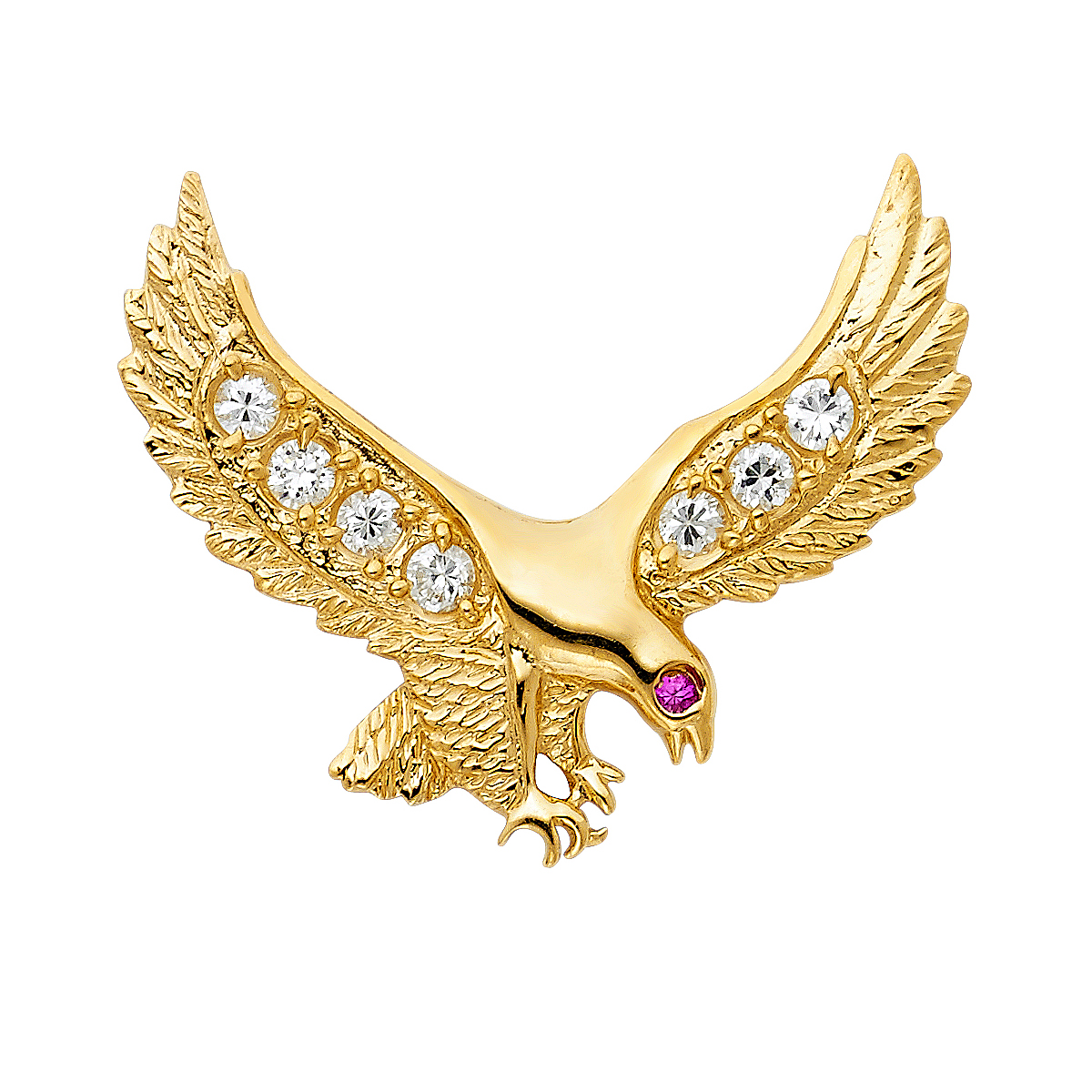 14K Yellow Gold Cubic zirconia Eagle Pendant- 32 mm X 40 mm