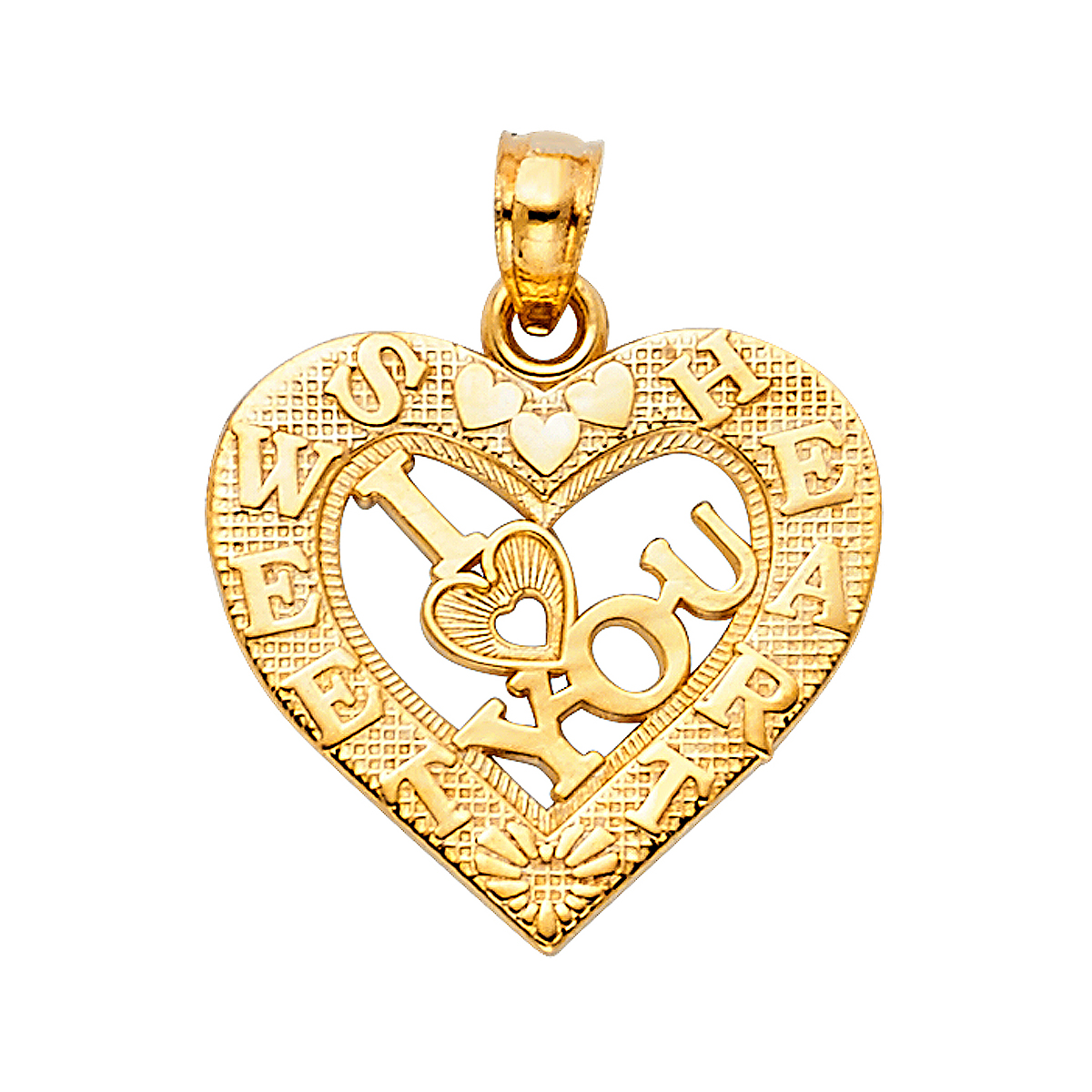 14K Yellow Gold I Love You Heart Pendant - 17 mm X 19 mm