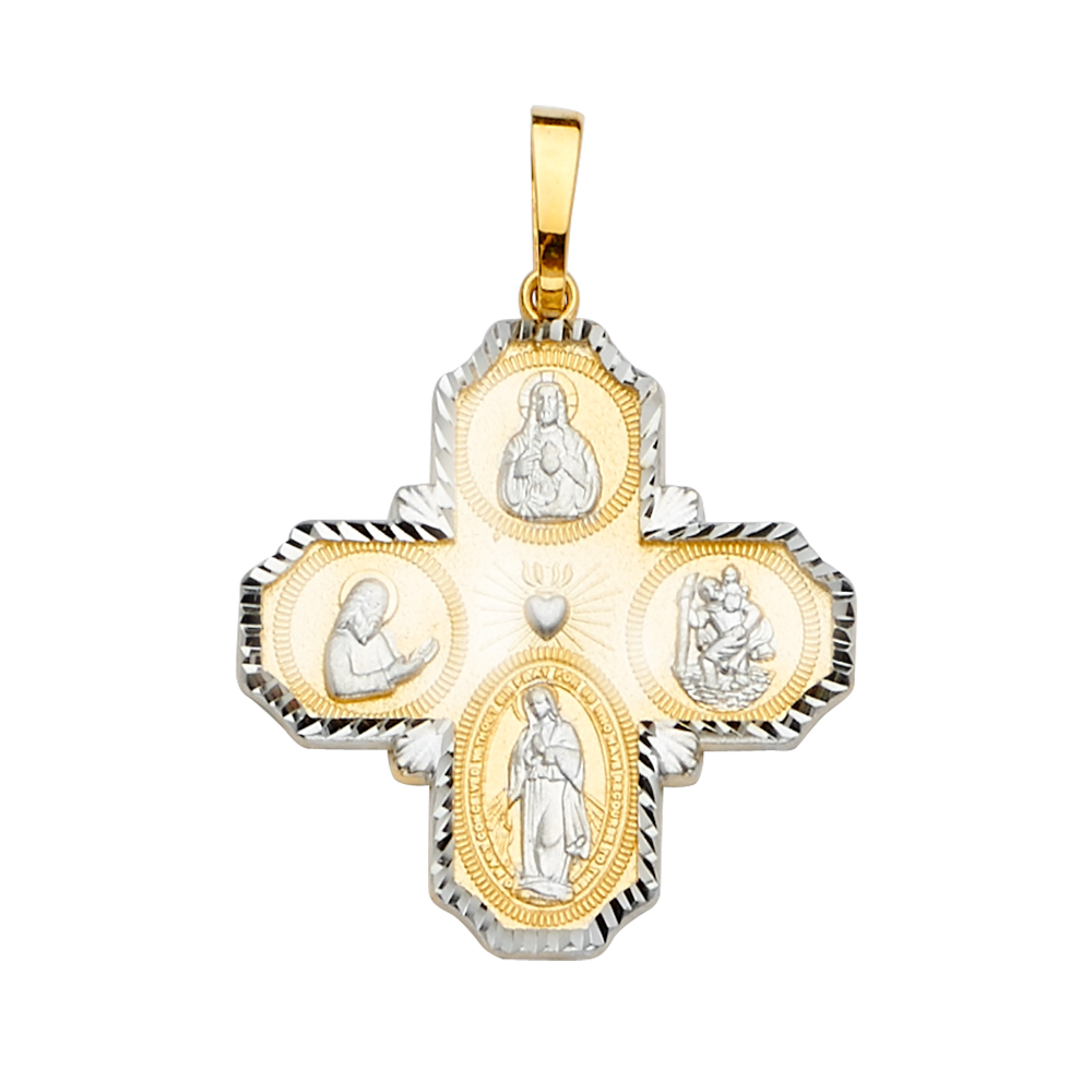 14K Two Tone Gold Four Way Cross Pendant