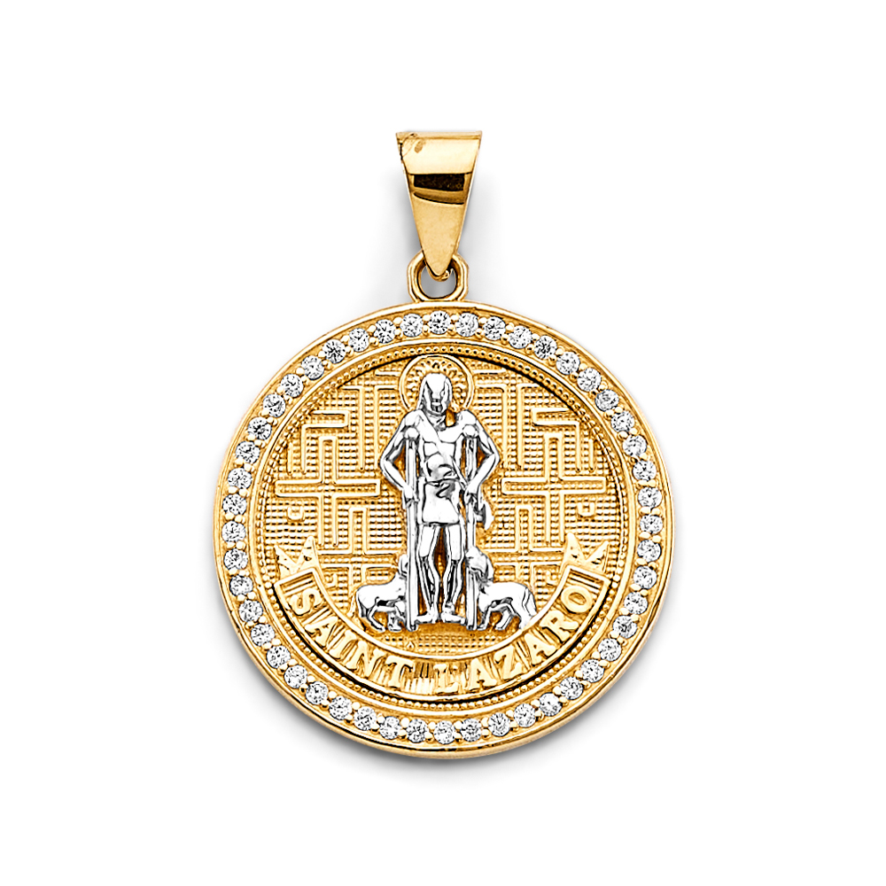 14K Two Tone Cubic zirconia Round San Lazaro Pendant