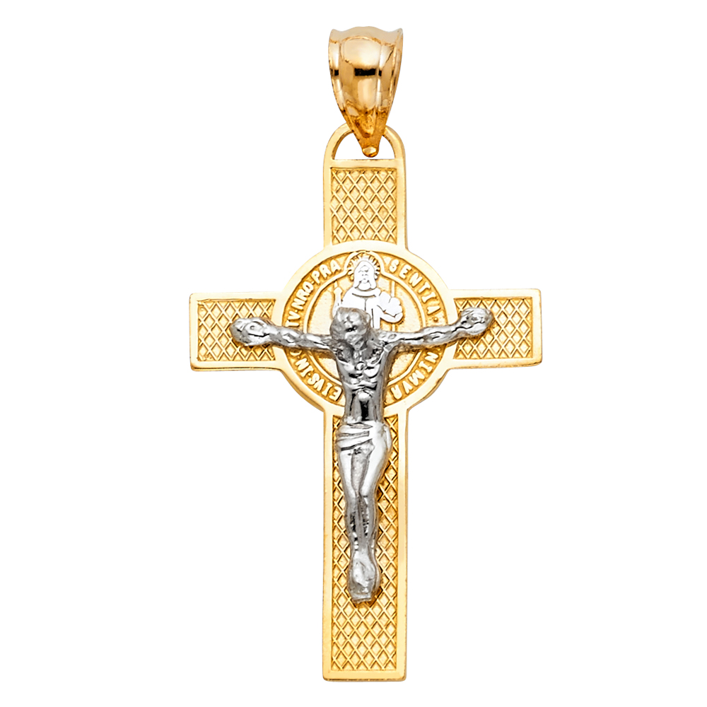 14K Two Tone Gold San Benito Crucufix Cross