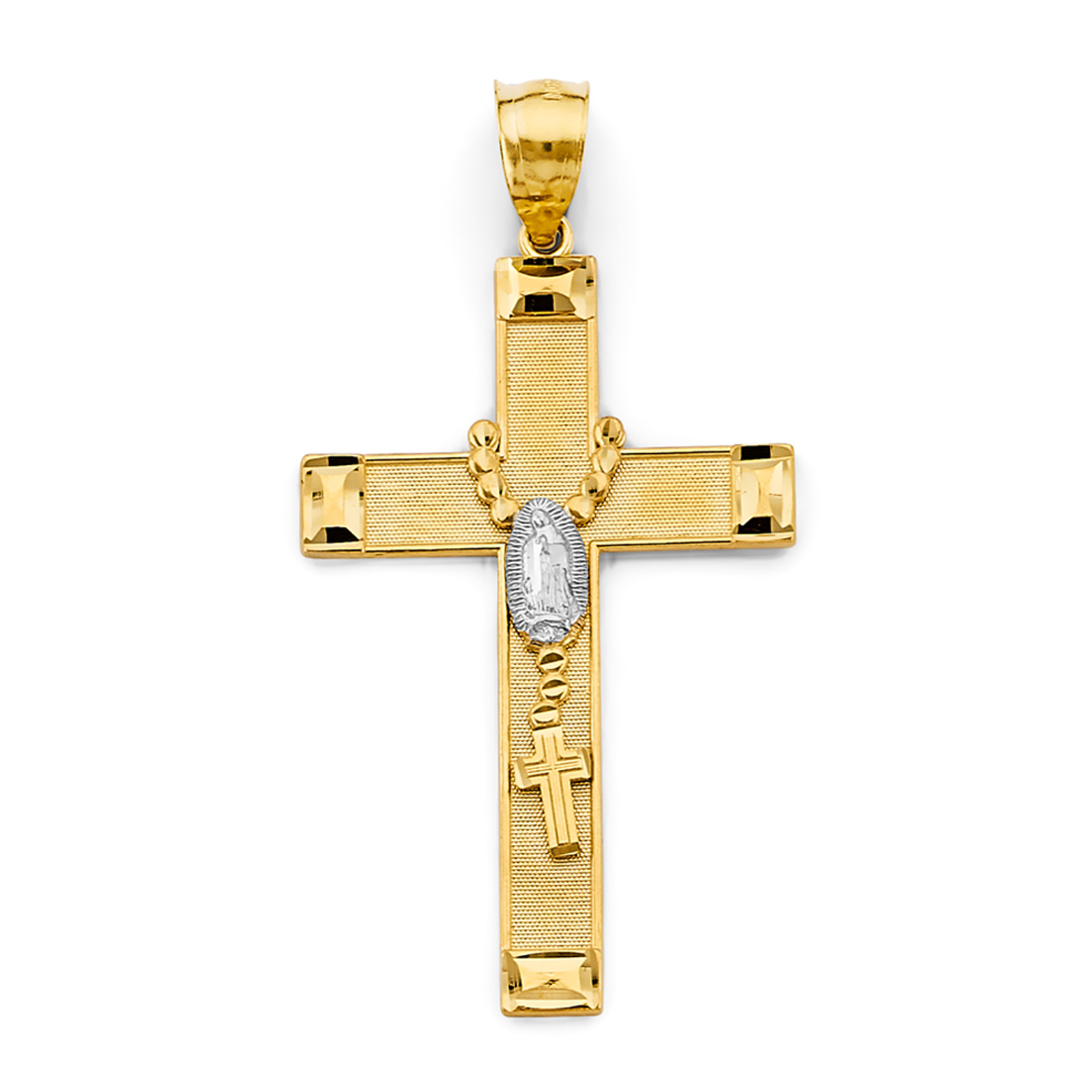 14K Two Tone Gold Religious Cross Pendant