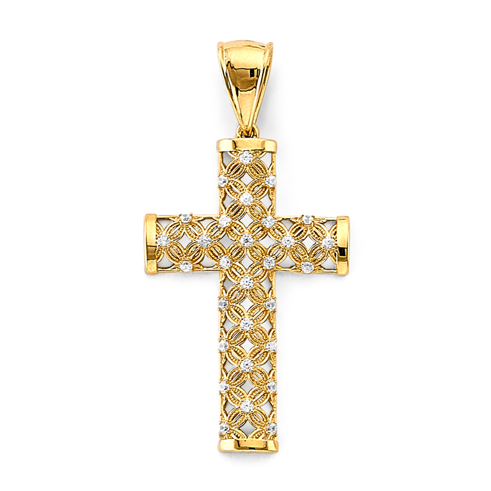 14K Two Tone Cubic zirconia Cross Pendant
