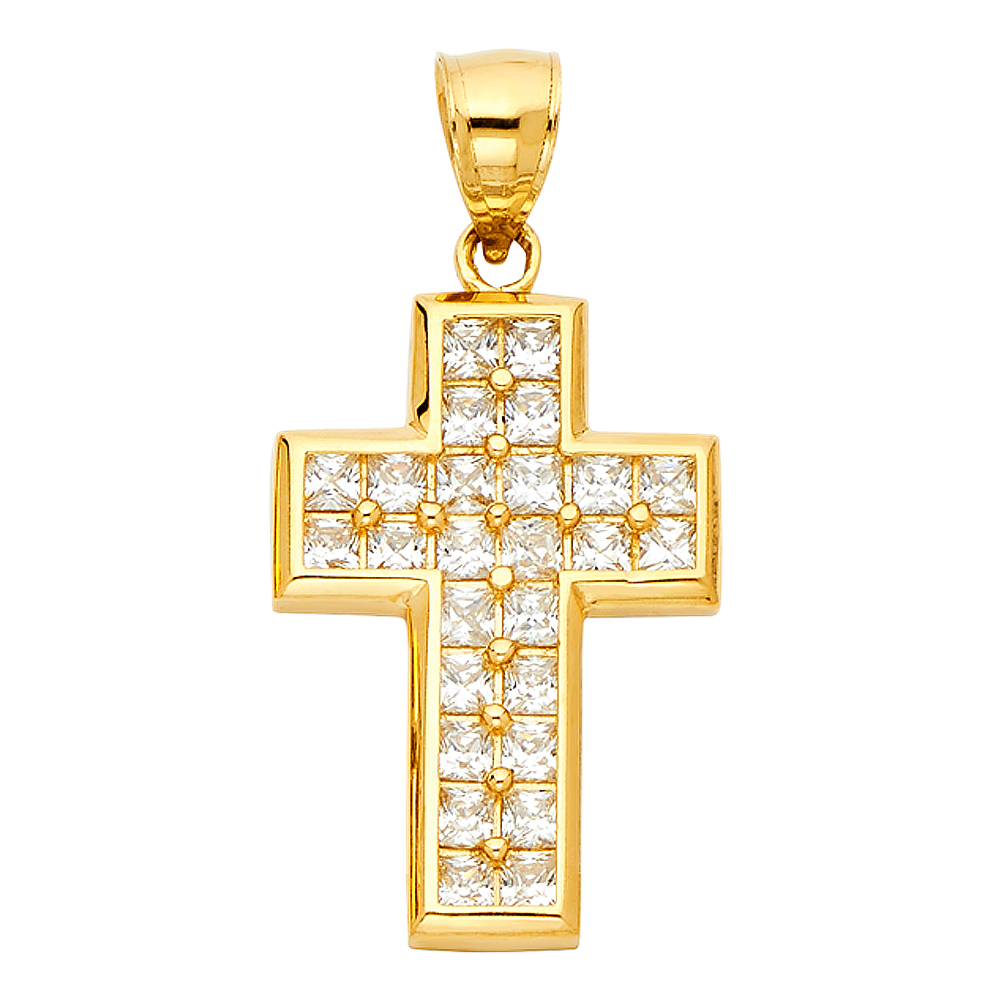 14K  Yellow Gold Cubic zirconia Cross Pendant