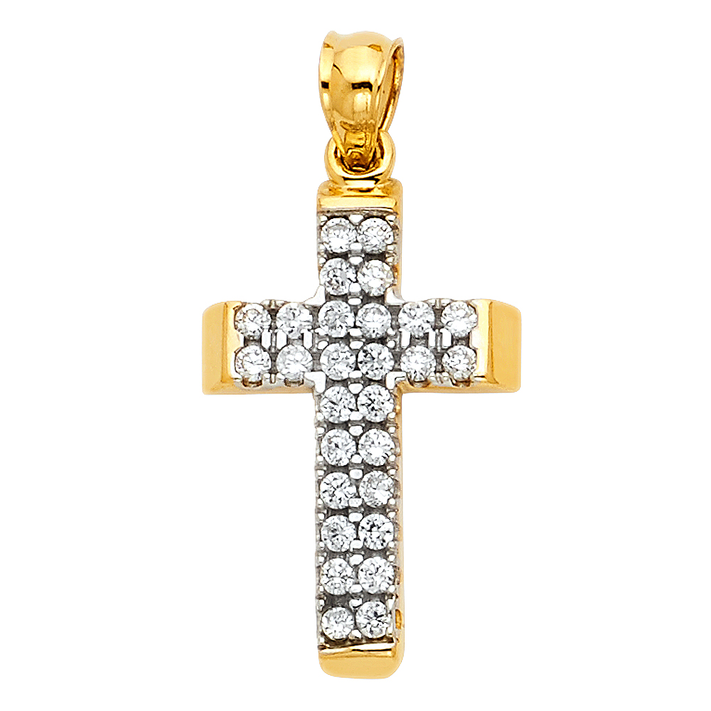 14K Two Tone Cubic zirconia Cross Pendant