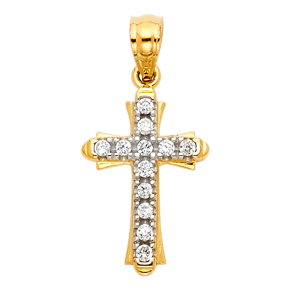 14K Two Tone Cubic zirconia Cross Pendant