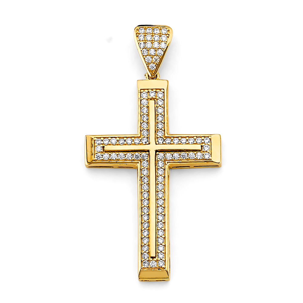 14K  Yellow Gold Cubic zirconia Cross Pendant