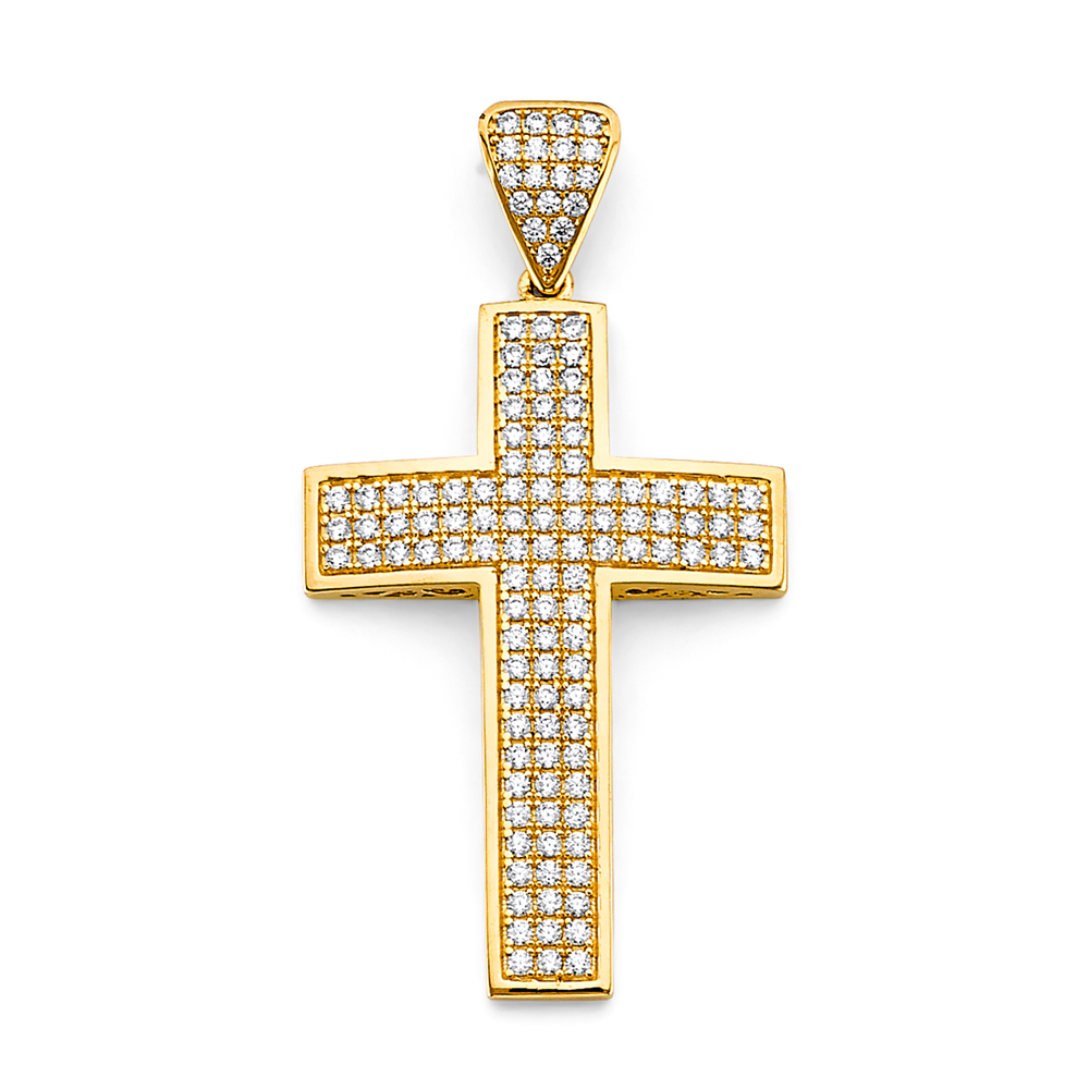 14K  Yellow Gold Cubic zirconia Cross Pendant