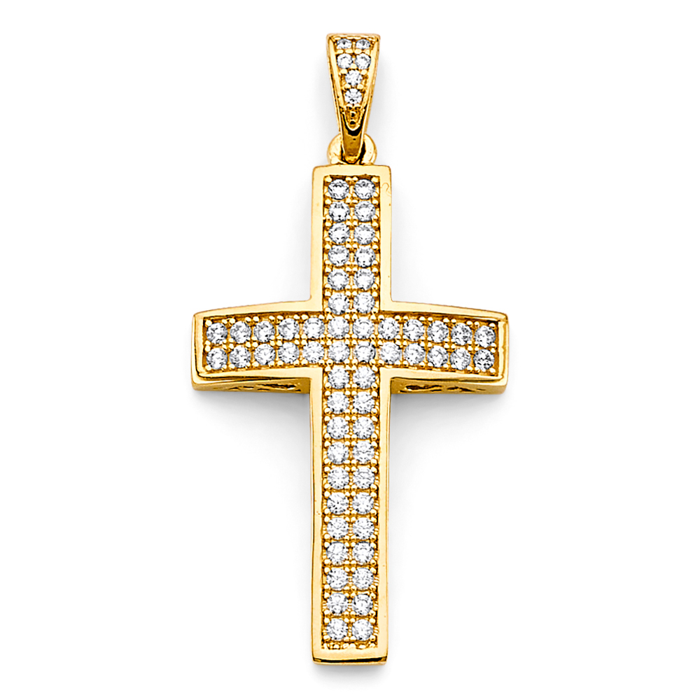 14K  Yellow Gold Cubic zirconia Cross Pendant