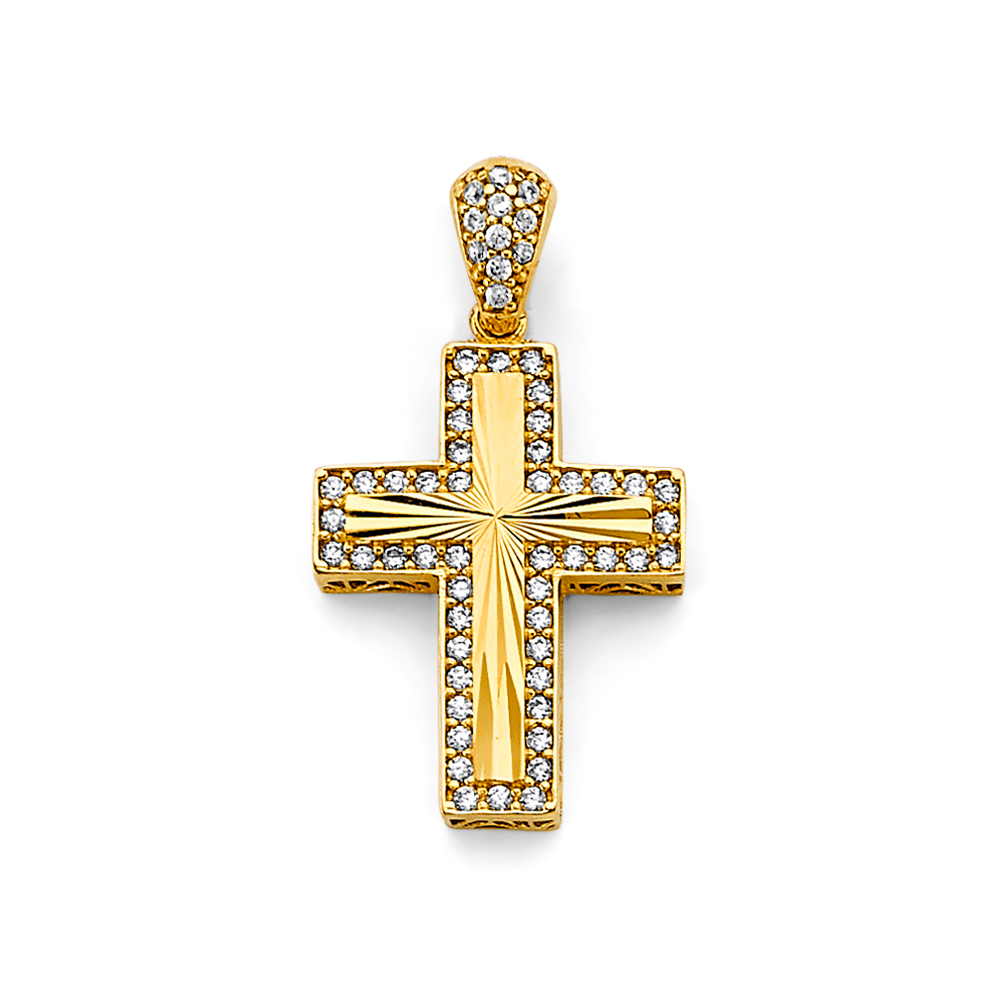 14K  Yellow Gold Cubic zirconia Cross Pendant