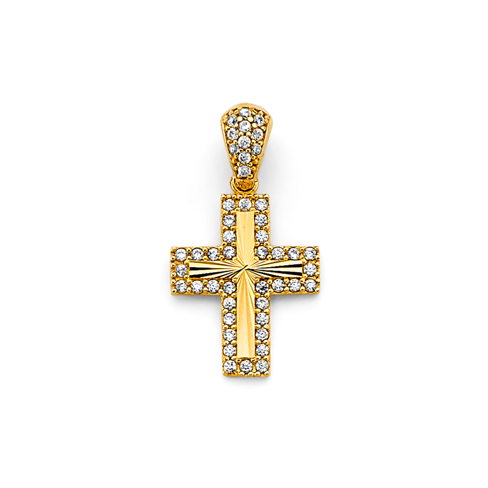 14K  Yellow Gold Cubic zirconia Cross Pendant