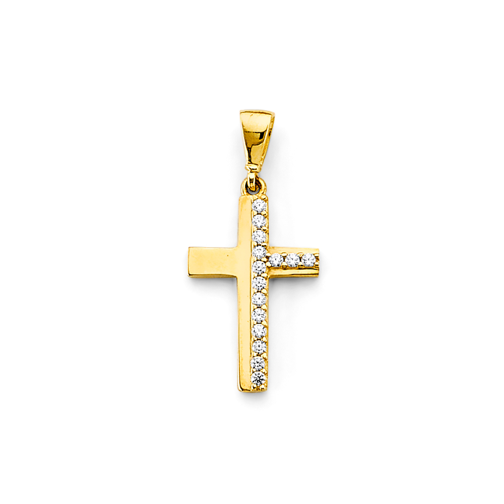 14K  Yellow Gold Cubic zirconia Cross Pendant