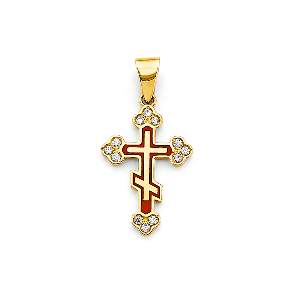 14K Yellow Gold Enamel  Cross Pendant