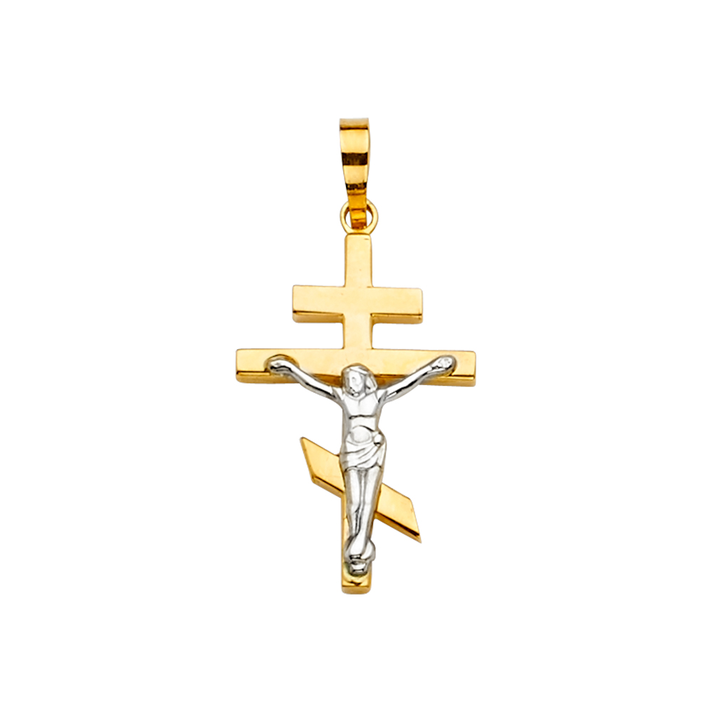 14K Two Tone Crucufix Cross Pendant