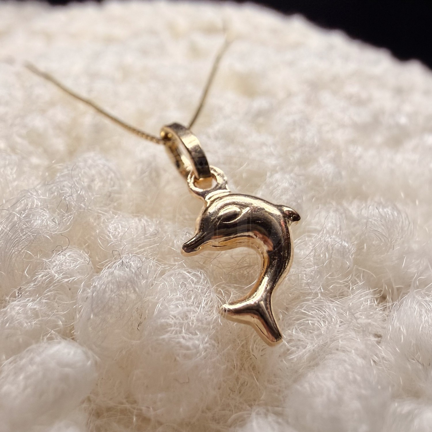 14K Yellow Gold Hollow Dolphin Pendant With Yellow Gold 0.5mm Box Chain - 18 Inch