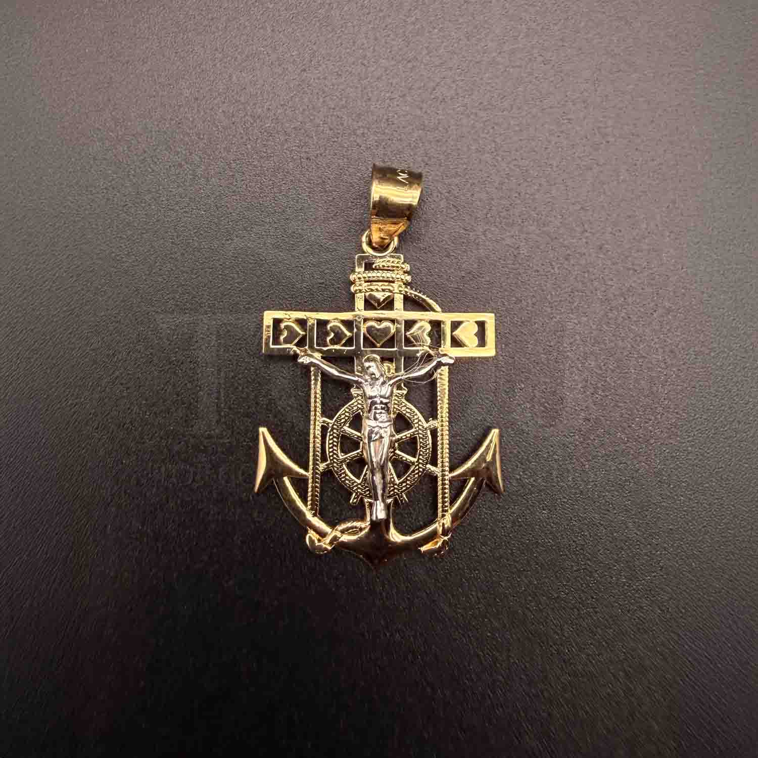 14K Two Tone Gold Mariner Cross Pendant