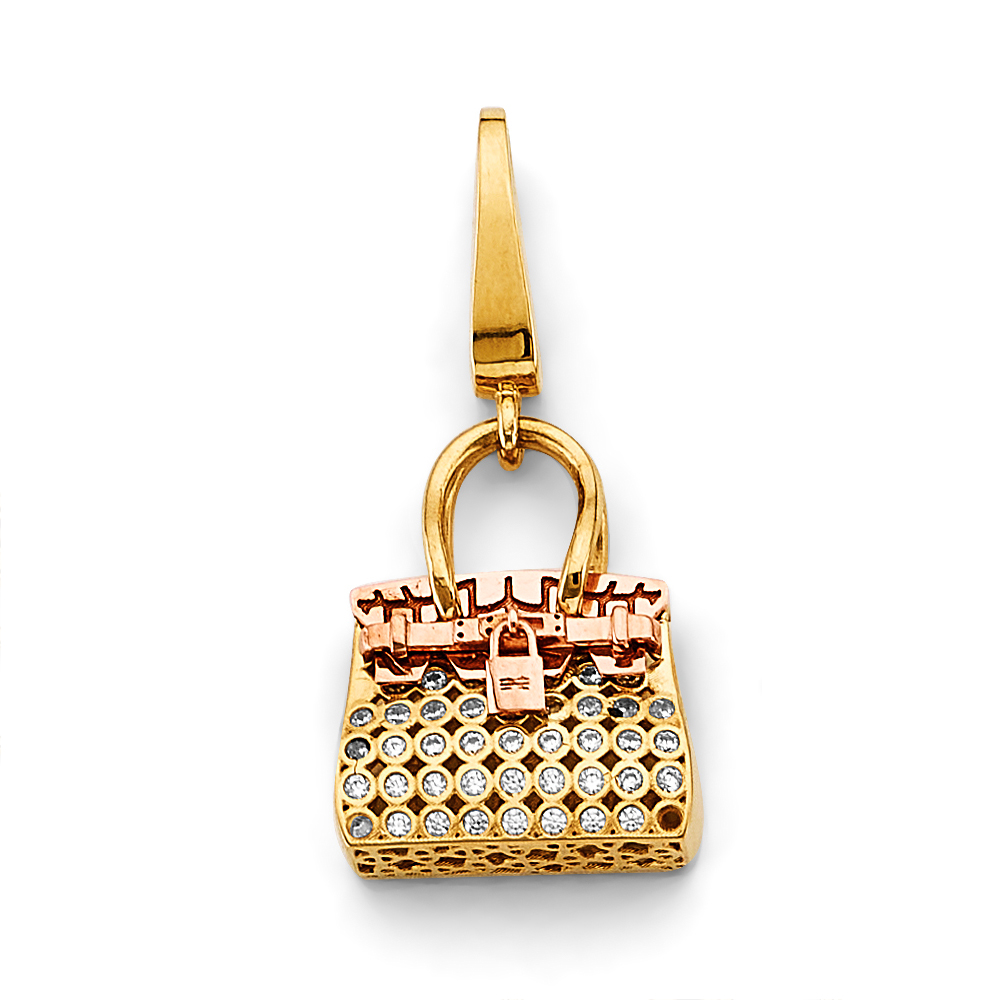 14K Tri Color Gold cubic zirconia Purse Clip Charm Pendant