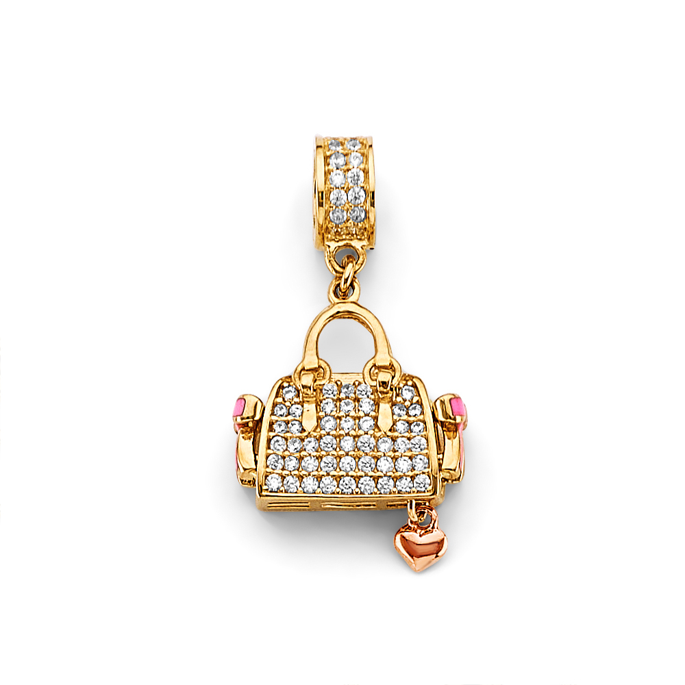 14K Two Tone cubic zirconia Gold Purse Charm  Pendant