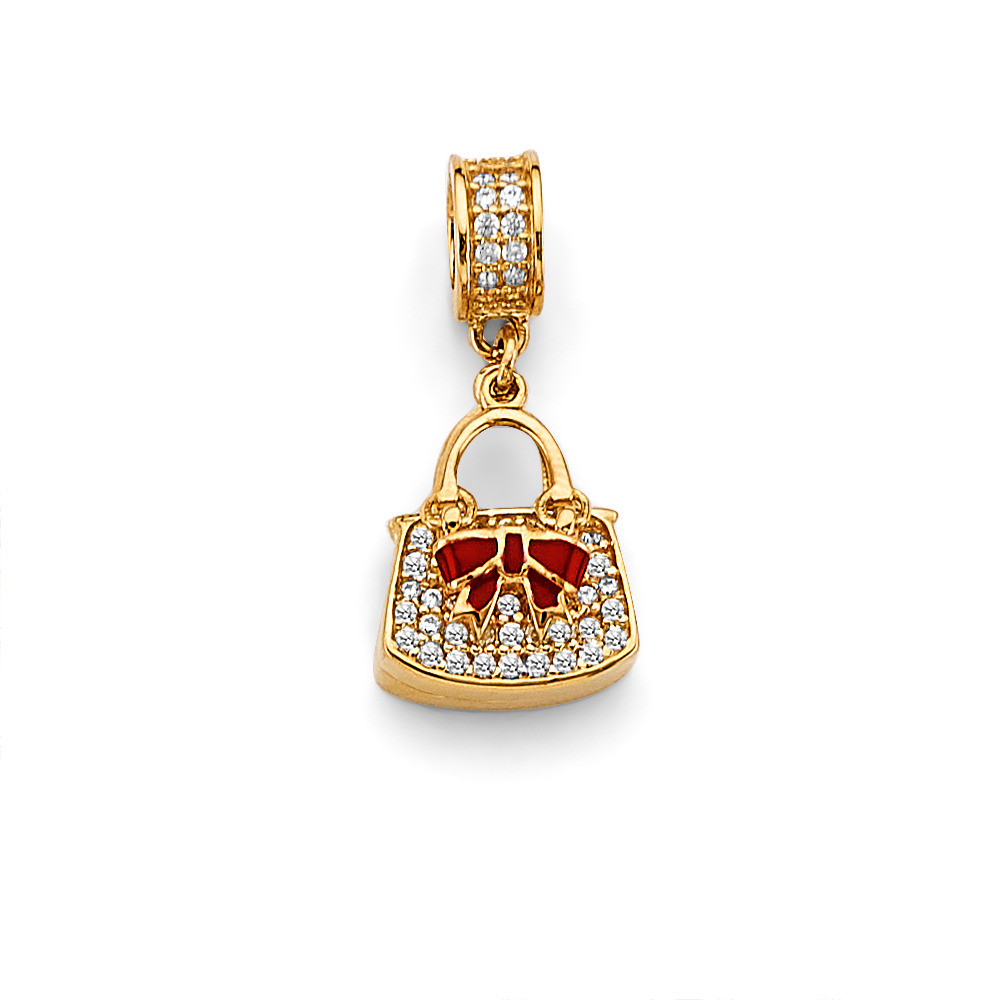14K  Yellow Gold Cubic zirconia Purse Charm Pendant