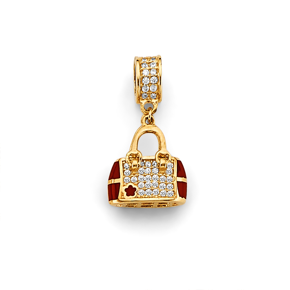 14K  Yellow Gold Cubic zirconia Purse Charm Pendant