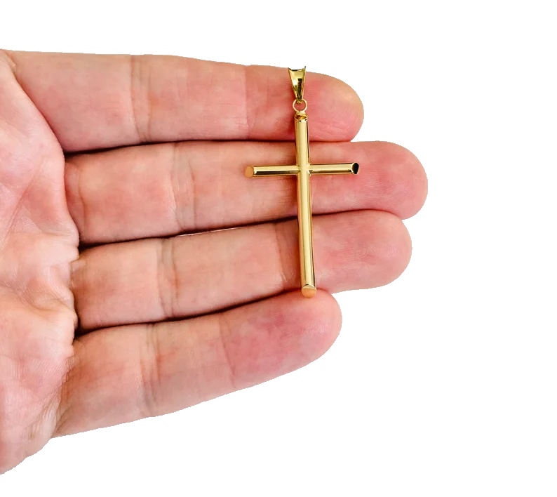 14K Yellow Gold Hollow Round Tube Cross