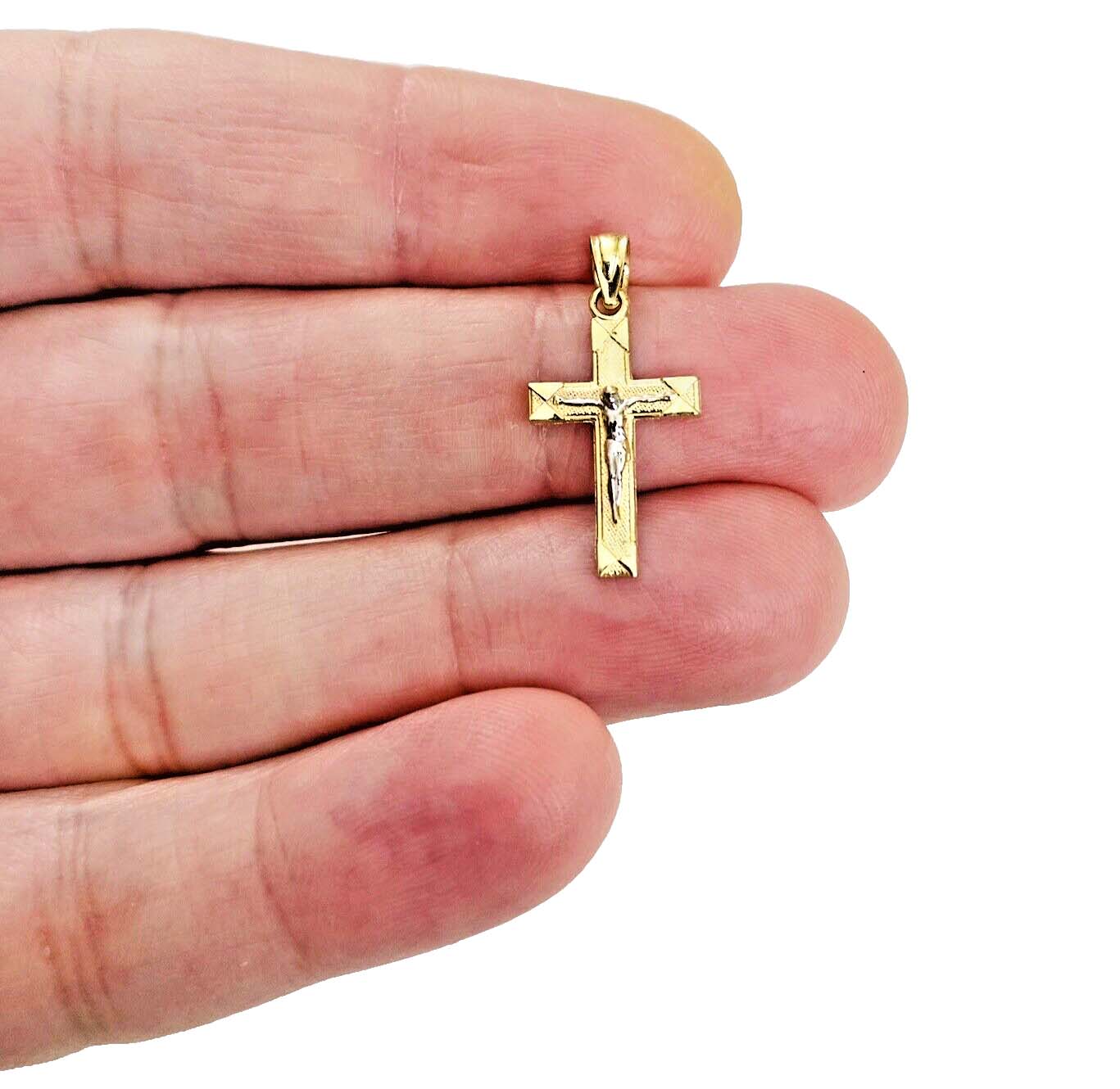 14K Two Tone Gold Crucufix Cross Pendant
