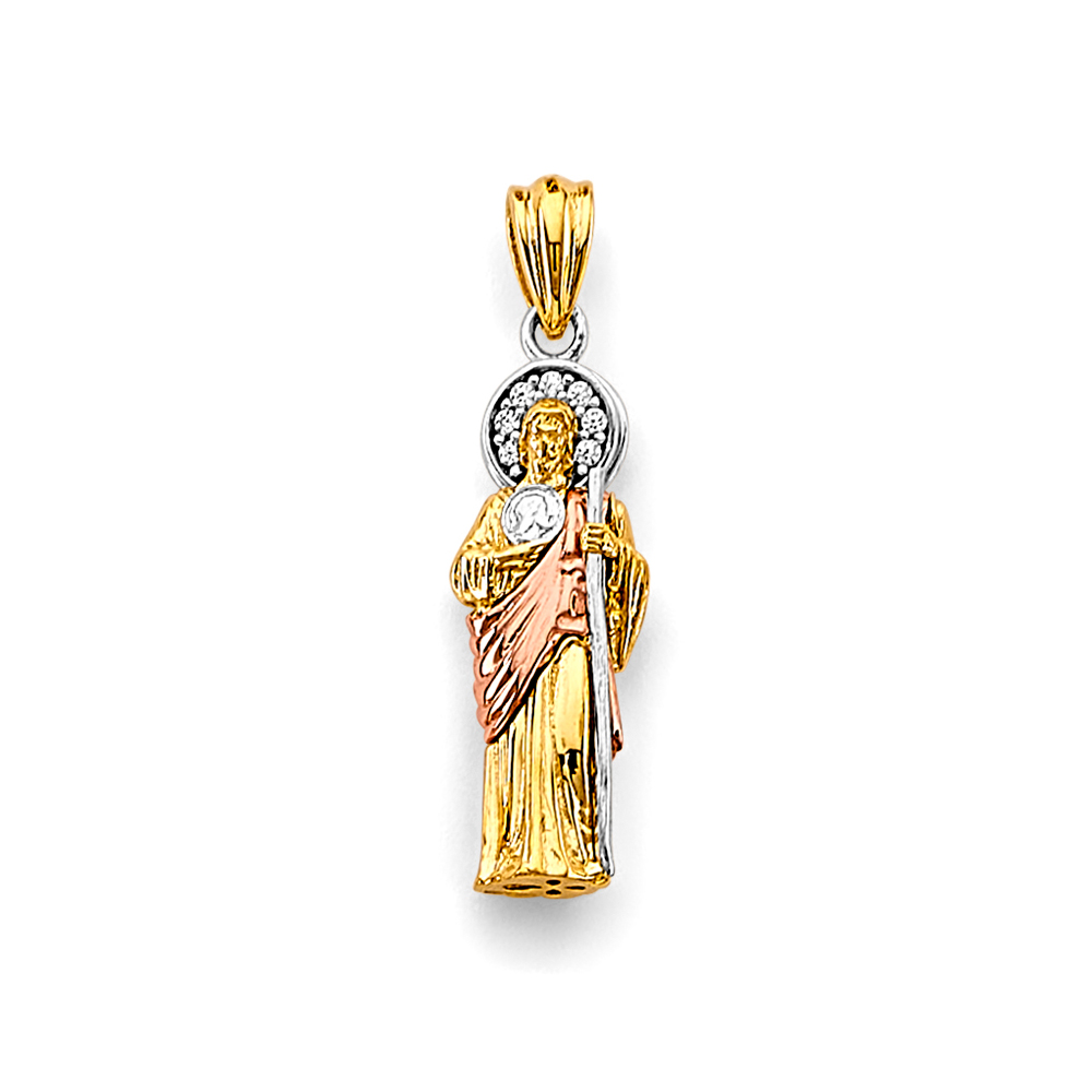14K Tri Color Gold Cubic zirconia St. Jude Thaddues 3D Pendant