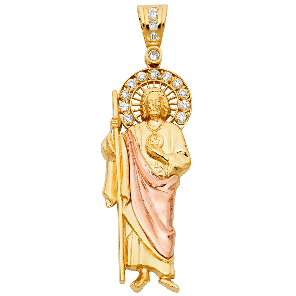 14K Two Tone Cubic zirconia St. Jude Thaddeus Pendant