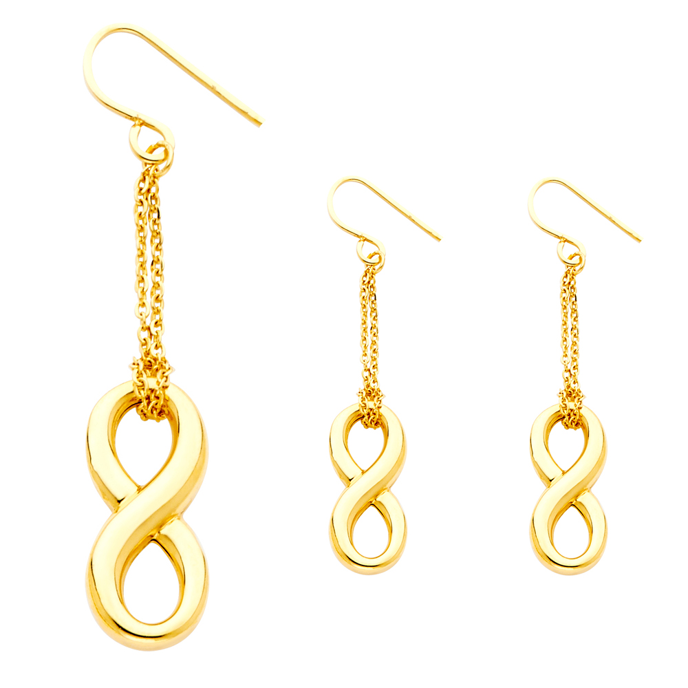 14K Yellow Gold Hollow Infinity Hanging Earrings
