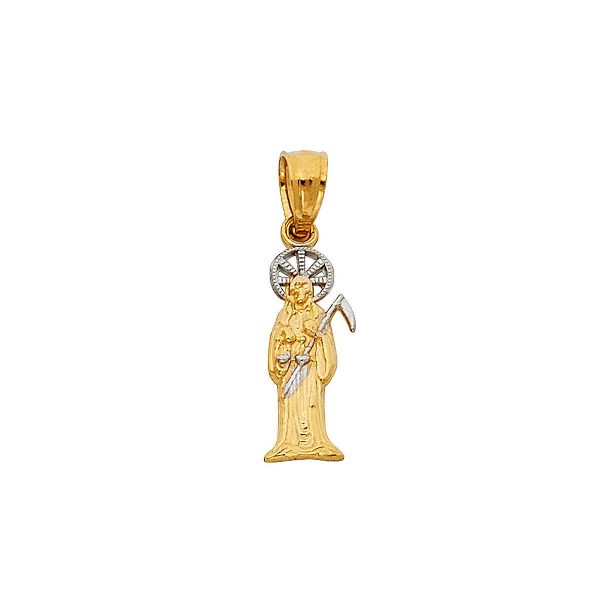 14K Two Tone Yellow and White Gold Devil Religious Pendant - 17 mm X 5 mm