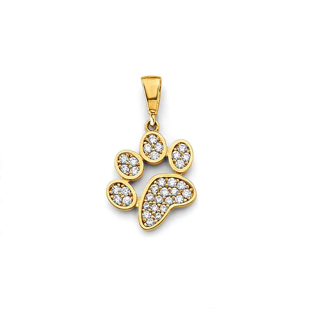 14K  Yellow Gold Cubic zirconia Dog Paw Pendant