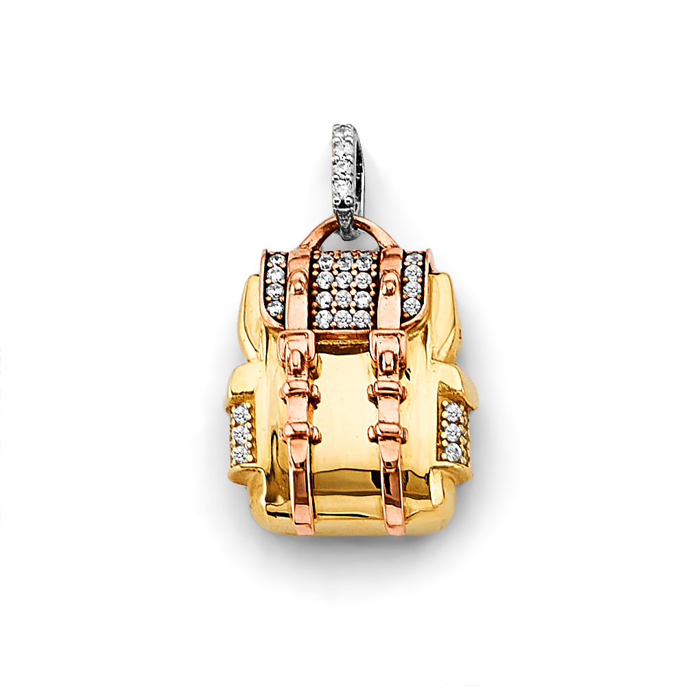 14K  Tri Color Gold Cubic zirconia Bag Charm Pendant
